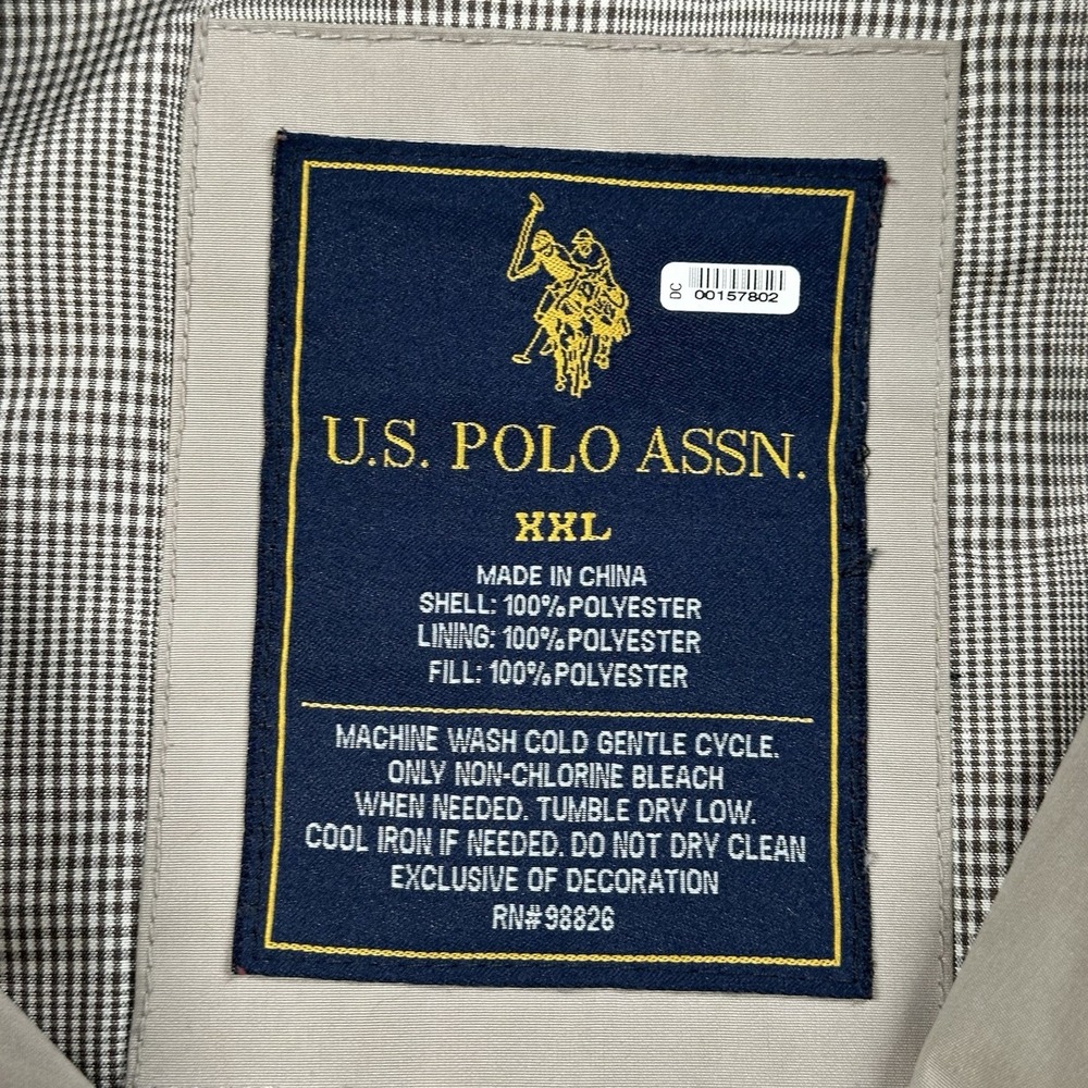 US Polo Assn Khaki‎ Harrington Jacket Mens XXL Full Zip Lined Golf Embroidered - Picture 2 of 7